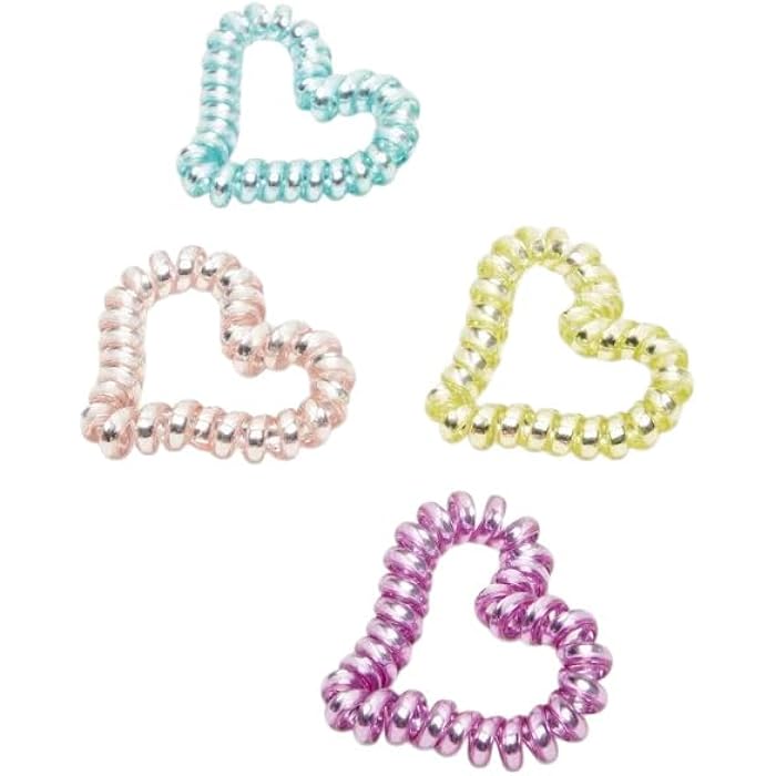4 Pack Hair Elastics, No Crease Spiral Hair Ties Hair Bands Multi Color Waterproof Phone Cord Hair Scrunchies Hair Coils Accessories for Women Girls (Random Shape) - Image 2